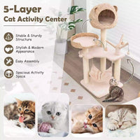 121cm Tall Multi-Layer Cat Tree Tower w/ Rotatable Hanging Balls & Sisal Posts