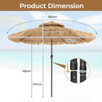 Solar Powered Hawaiian Style 32 LED Hula Thatched Tiki Umb w/ 30° Tilt for Patio