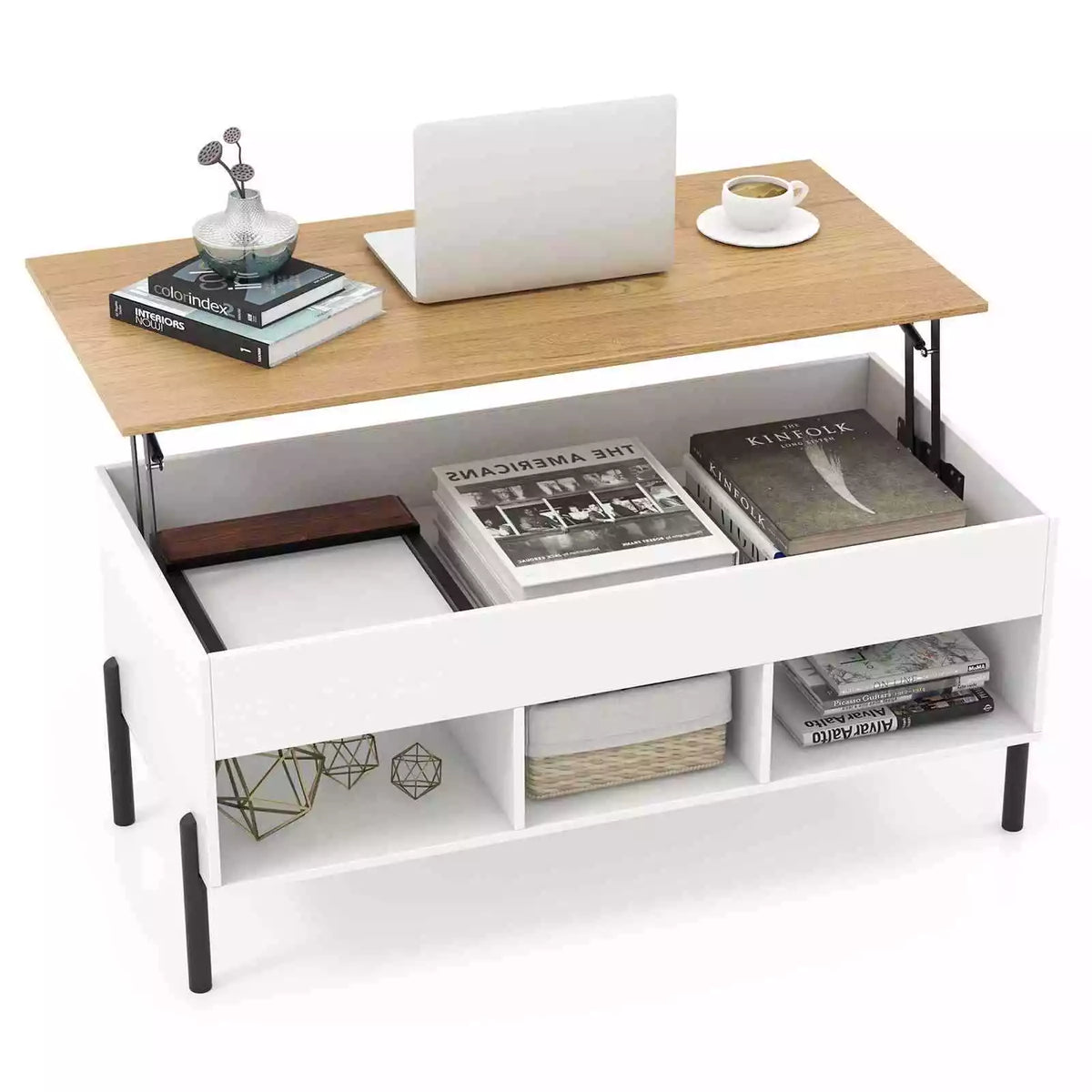 Lift Top Coffee Station Table w/ Rising Tabletop for Living Room Reception Room