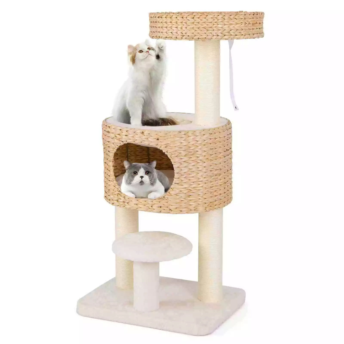 Modern Cat Tree for Indoor Cats w/Sisal Scratching Posts, Removable Cushion