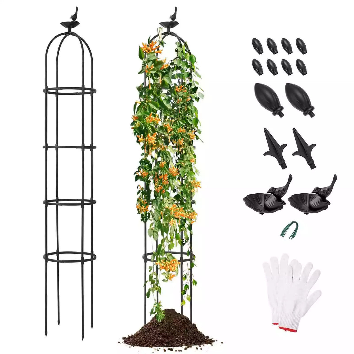 2-Pack 2-in-1 Garden Obelisk Trellis Rustproof Plant Cage w/ Adjustable Height