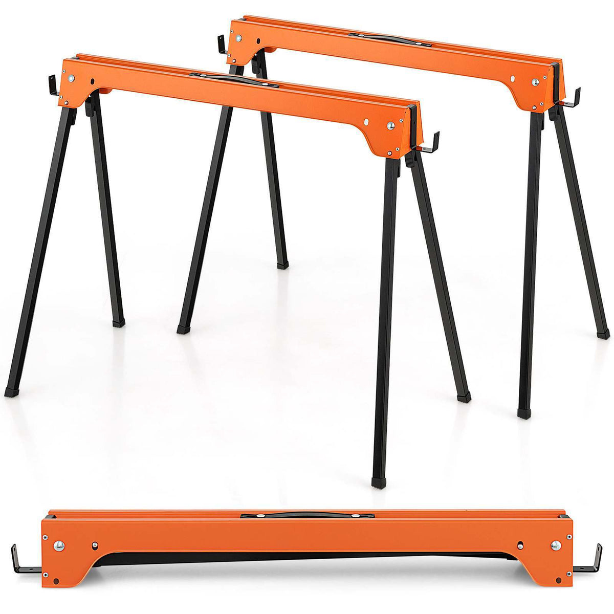 2x Folding Sawhorses Metal Trestle Stand 600kg Capacity Lightweight & Portable