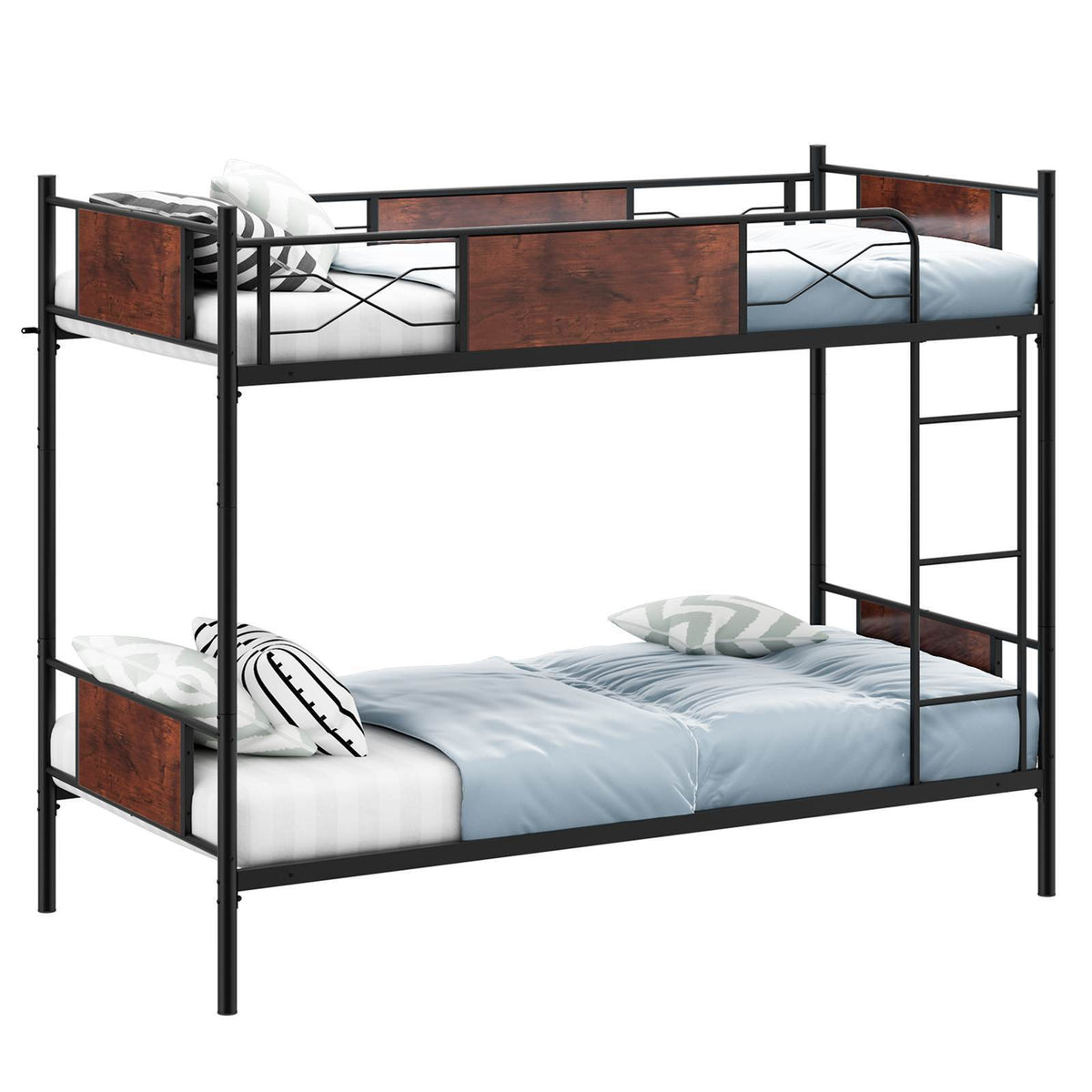 Industrial Metal Bunk Bed Frame 2-in-1 Convertible Bed w/Safety Guardrails Black