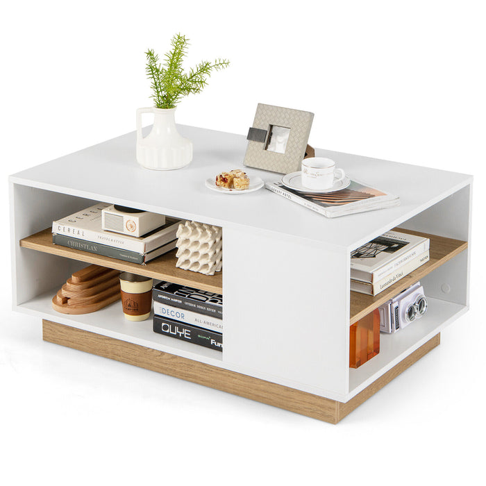 3-Tier Square Coffee Table Tea Table 90cm Cocktail Table Industrial Accent Table