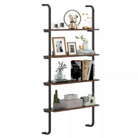 4-Tier Industrial Pipe Shelving Wall Mounted Wood Floating Shelves for Home