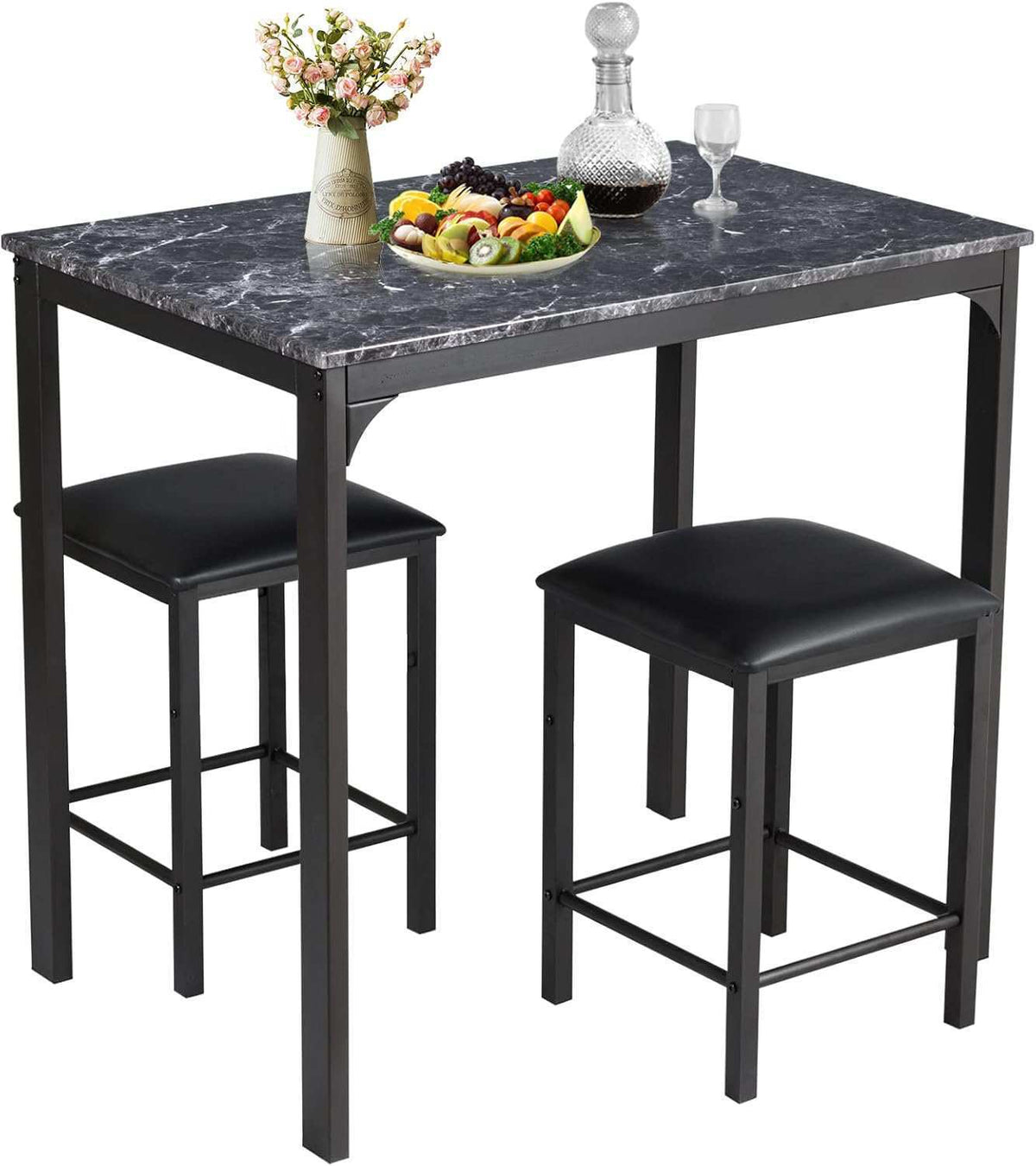 Giantex 3Pcs Dining Table & Stool Set Metal Bar Table Chair Kitchen Cafe Pub