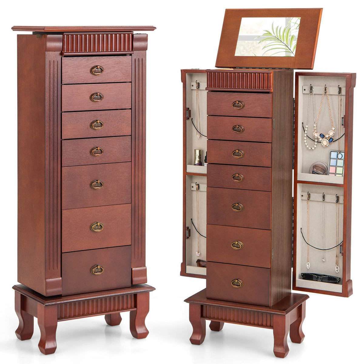 Jewelry Armoire Cabinet Standing Jewelry Storage Organizer with Makeup Mirror