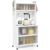 5-Tier Kitchen Bakers Rack w/ Lights Microwave Stand w/ Flip Door Cabinet