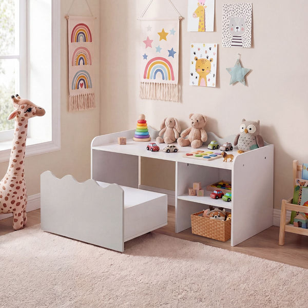 Scalloped Kids Bookshelf and Toy Storage Organizer for Bedroom