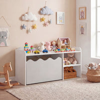 Scalloped Kids Bookshelf and Toy Storage Organizer for Bedroom