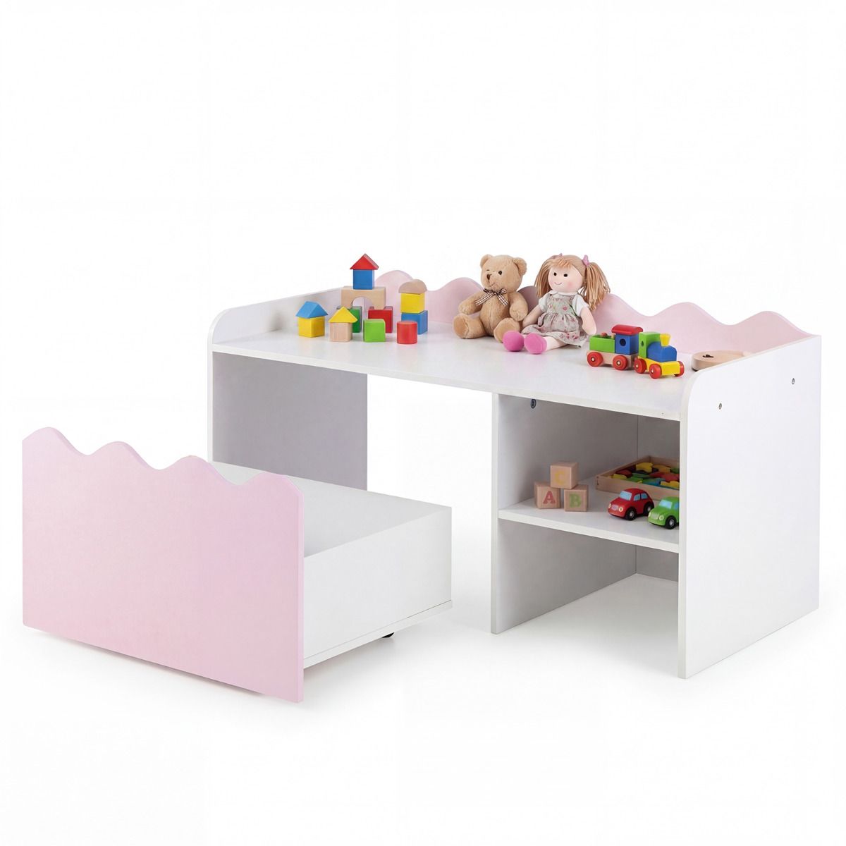 Scalloped Kids Bookshelf and Toy Storage Organizer for Bedroom