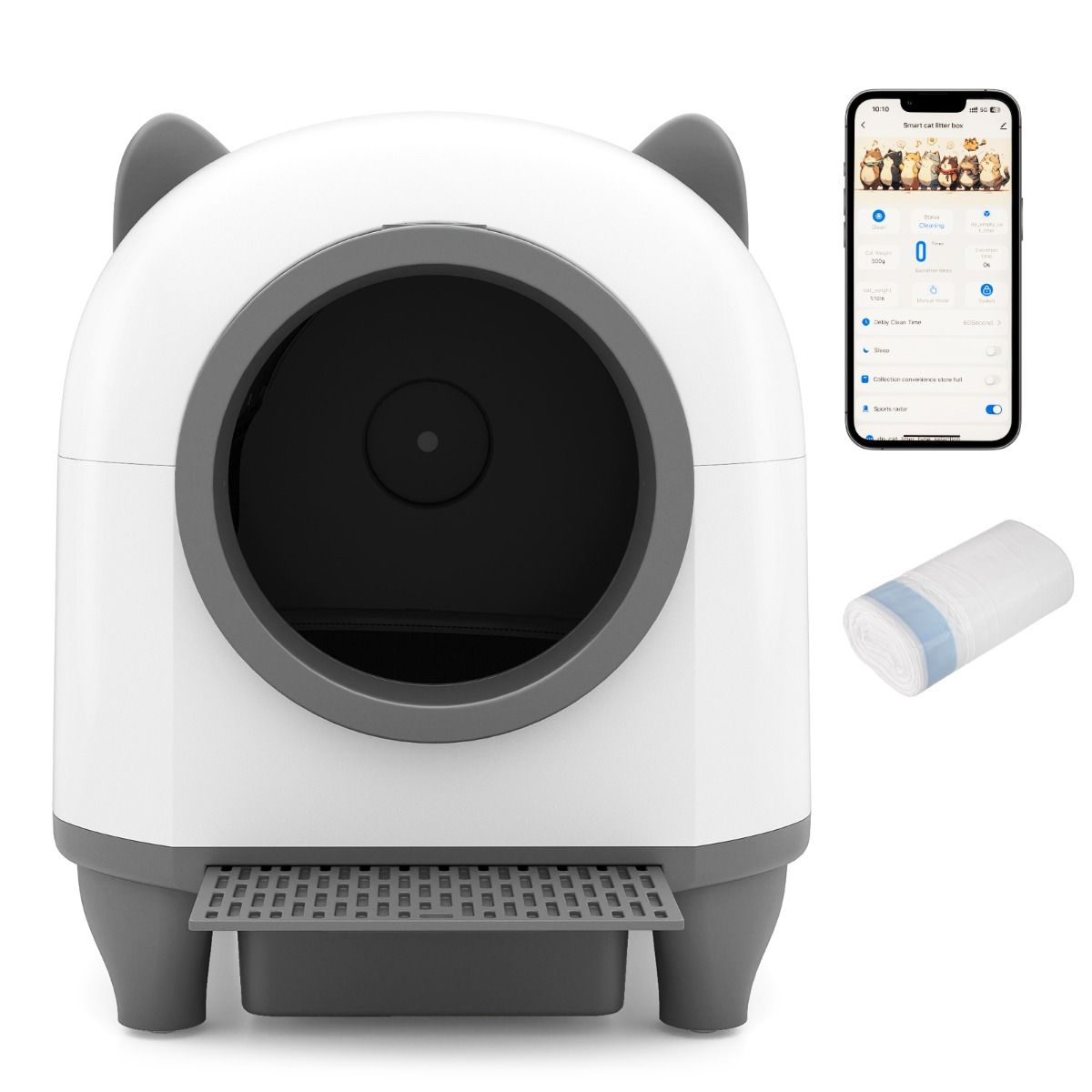 Self-Cleaning Cat Litter Box with Safety Sensors and App Contro