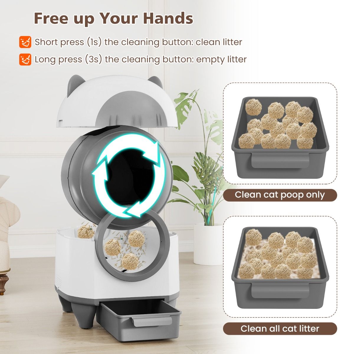 Self-Cleaning Cat Litter Box with Safety Sensors and App Contro