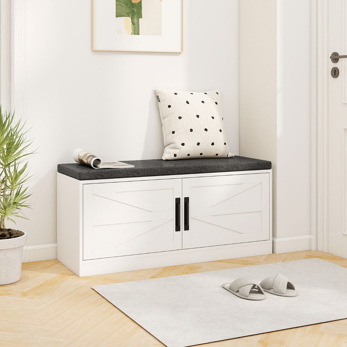 Shoe Bench with Cushion Farmhouse Shoe Bench with Storage