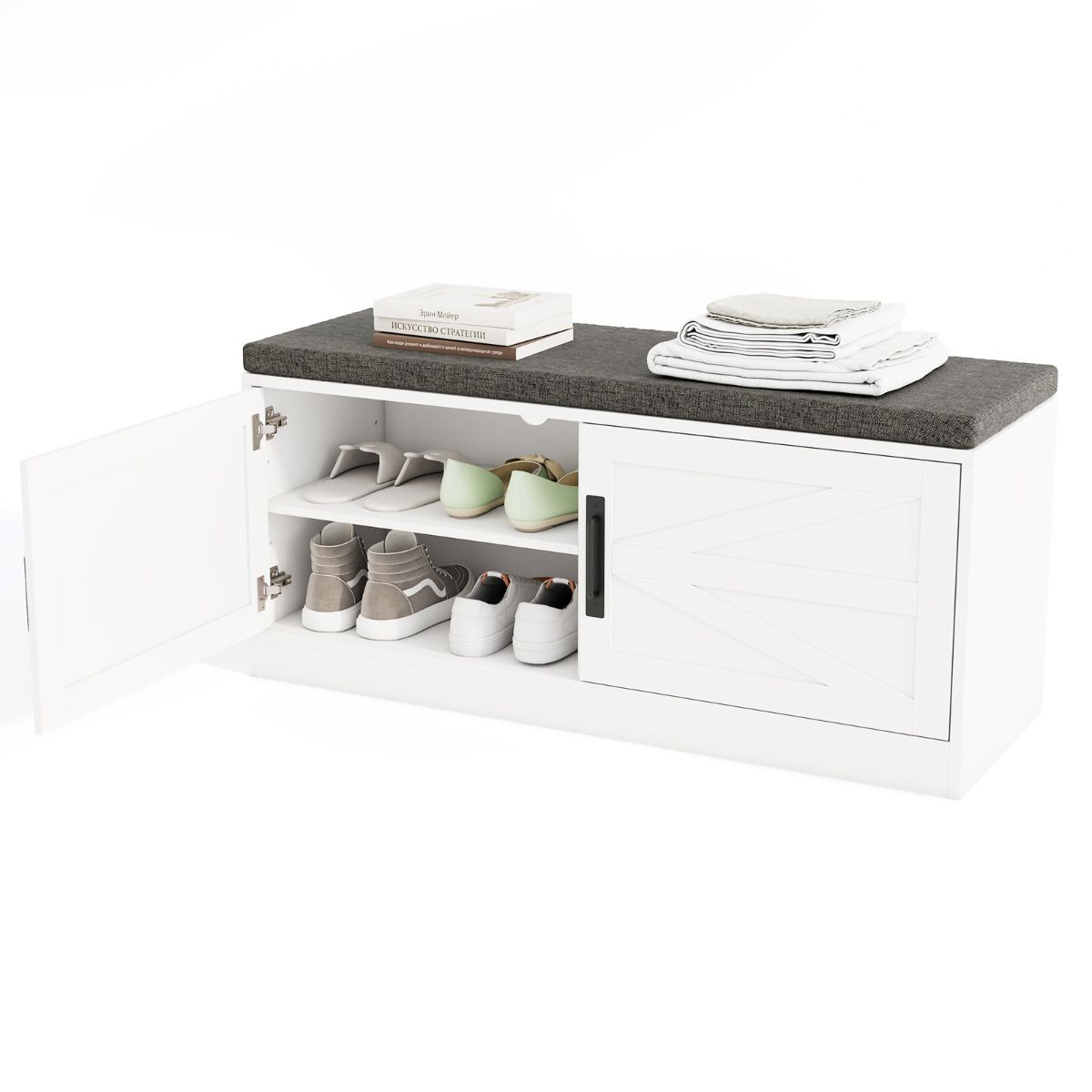 Shoe Bench with Cushion Farmhouse Shoe Bench with Storage