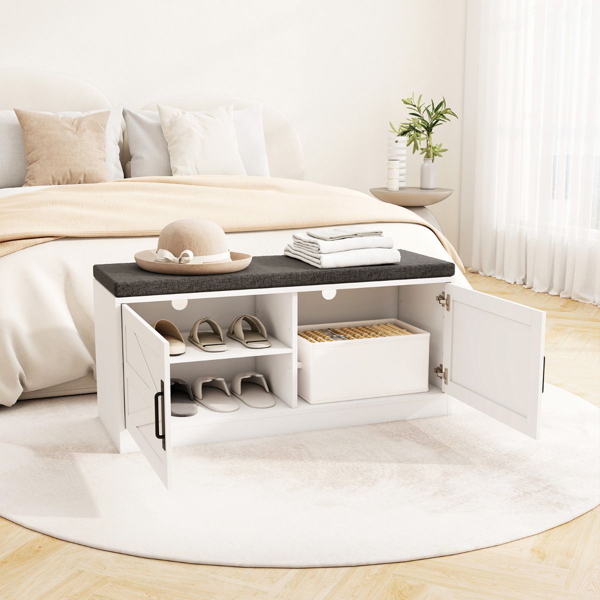 Shoe Bench with Cushion Farmhouse Shoe Bench with Storage