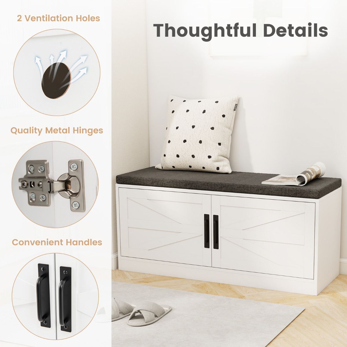 Shoe Bench with Cushion Farmhouse Shoe Bench with Storage