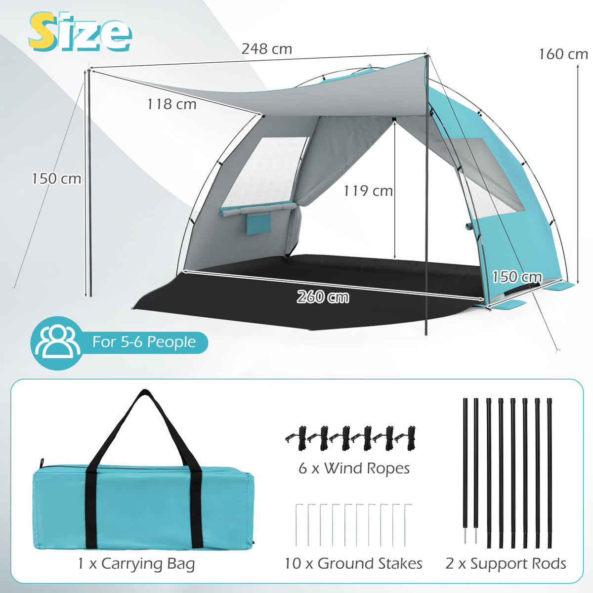 Beach Tent Sun Shelter with Canopy and Extended Floor