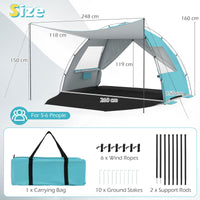 Beach Tent Sun Shelter with Canopy and Extended Floor
