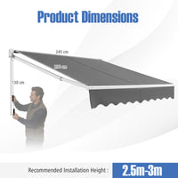 2*2.5 /2.5*2.95 M Retractable Awning, Sun Shade Shelter w/Easy Opening Manual Crank Handle