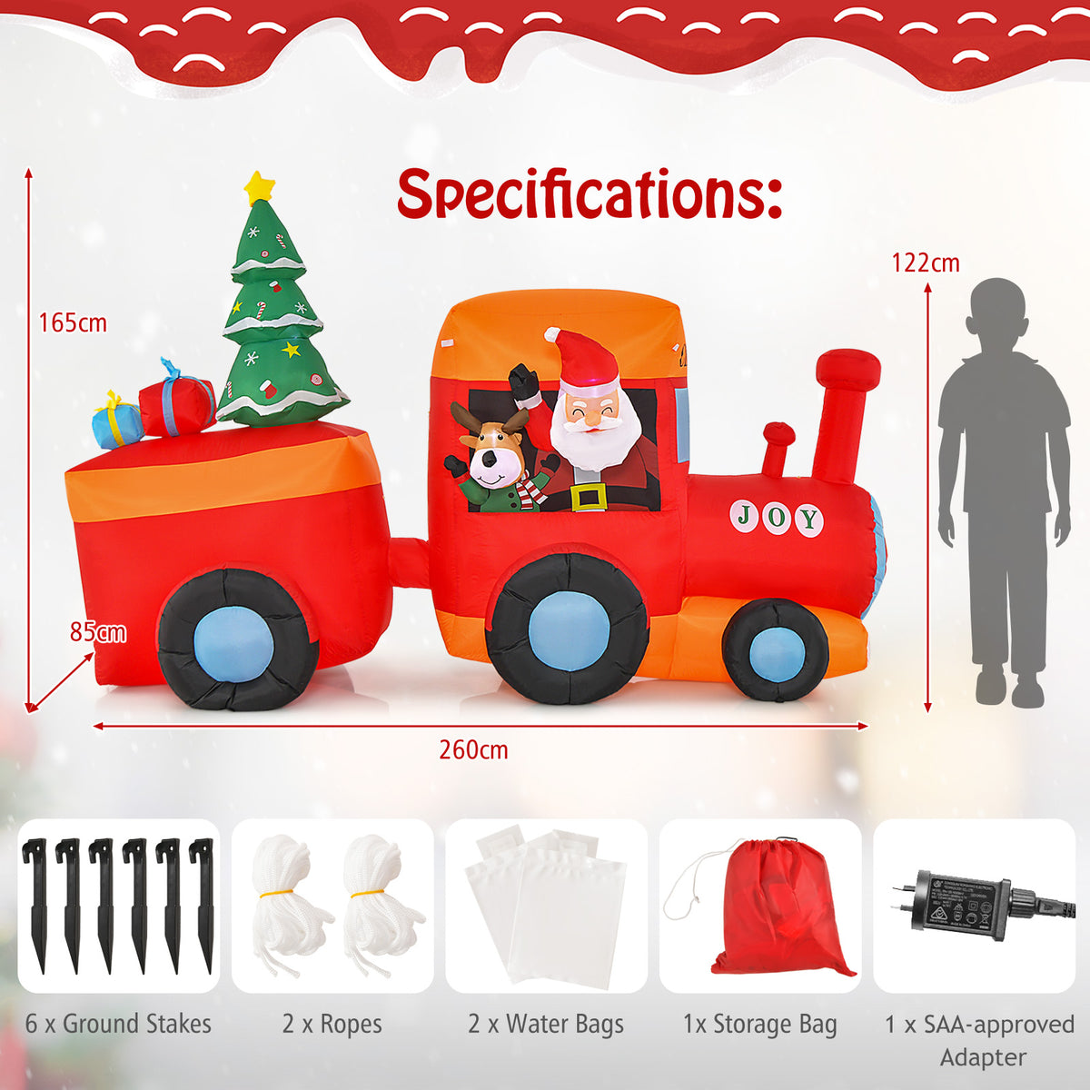 2.6M Christmas Inflatable Light Up Santa Train for Garden & Lawn