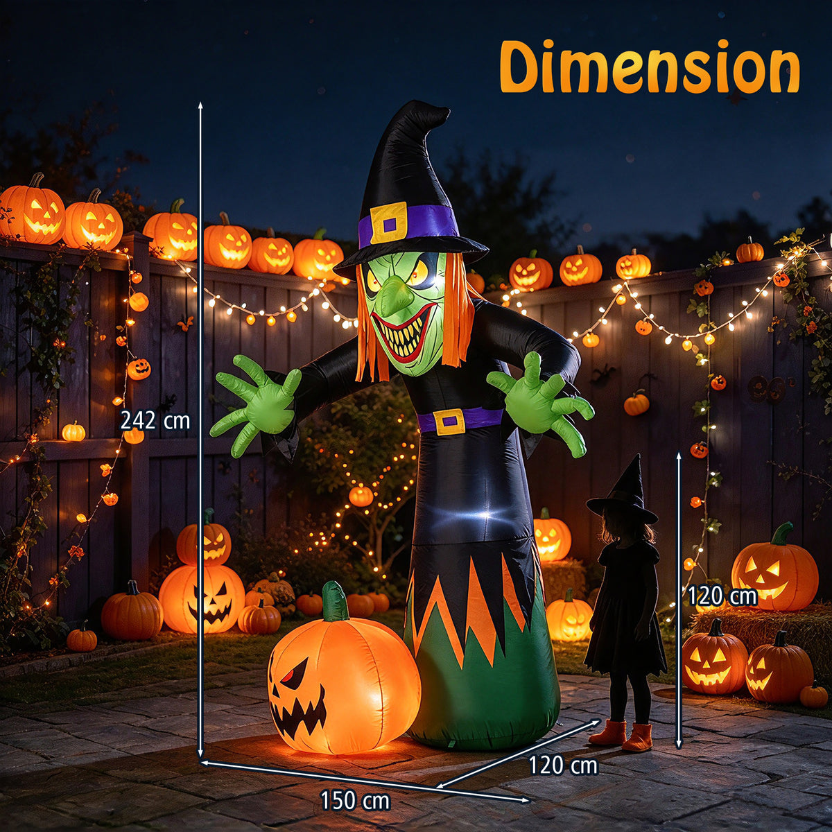 242cm Halloween Inflatable Witch and Pumpkin
