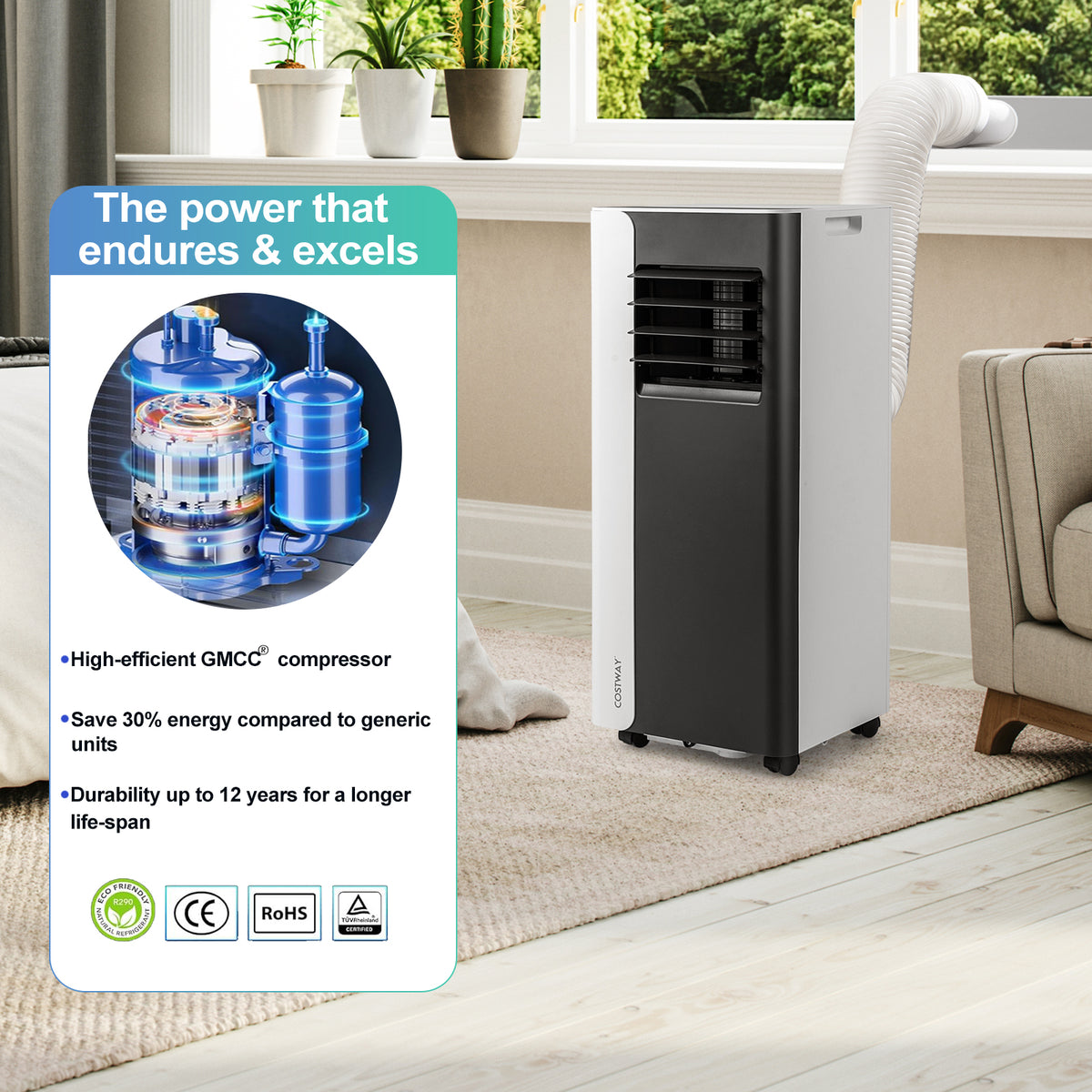 7000/9000 BTU Portable Air Conditioner 3-in-1 with Fan and Dehumidifier