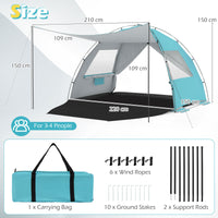 Beach Tent Sun Shelter with Canopy and Extended Floor
