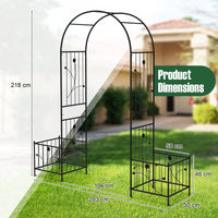 2 in 1 Garden Arbor, 218cm Garden Trellis Pergola w/2 Side Planters, 8 Ground Stakes, Sturdy Metal Frame