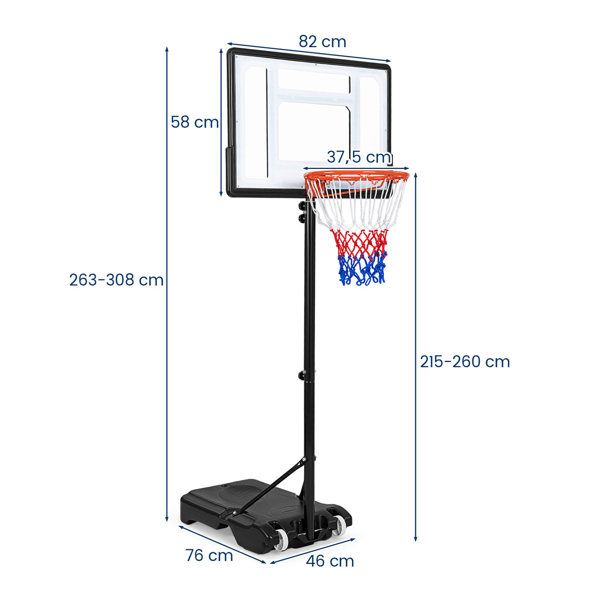 Basketball Hoop Outdoor 2.15-2.6M Height Adjustable