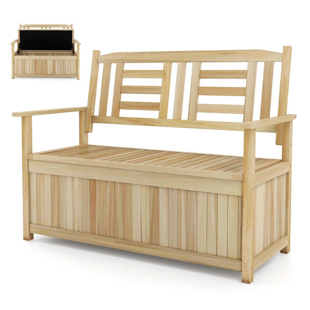 Solid Wood Storage Loveseat with Backrest and Armrests