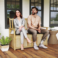 Solid Wood Storage Loveseat with Backrest and Armrests