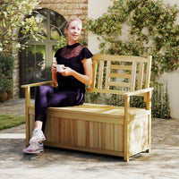 Solid Wood Storage Loveseat with Backrest and Armrests