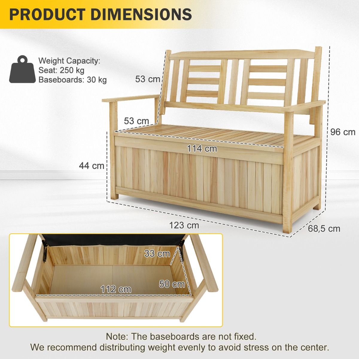 Solid Wood Storage Loveseat with Backrest and Armrests