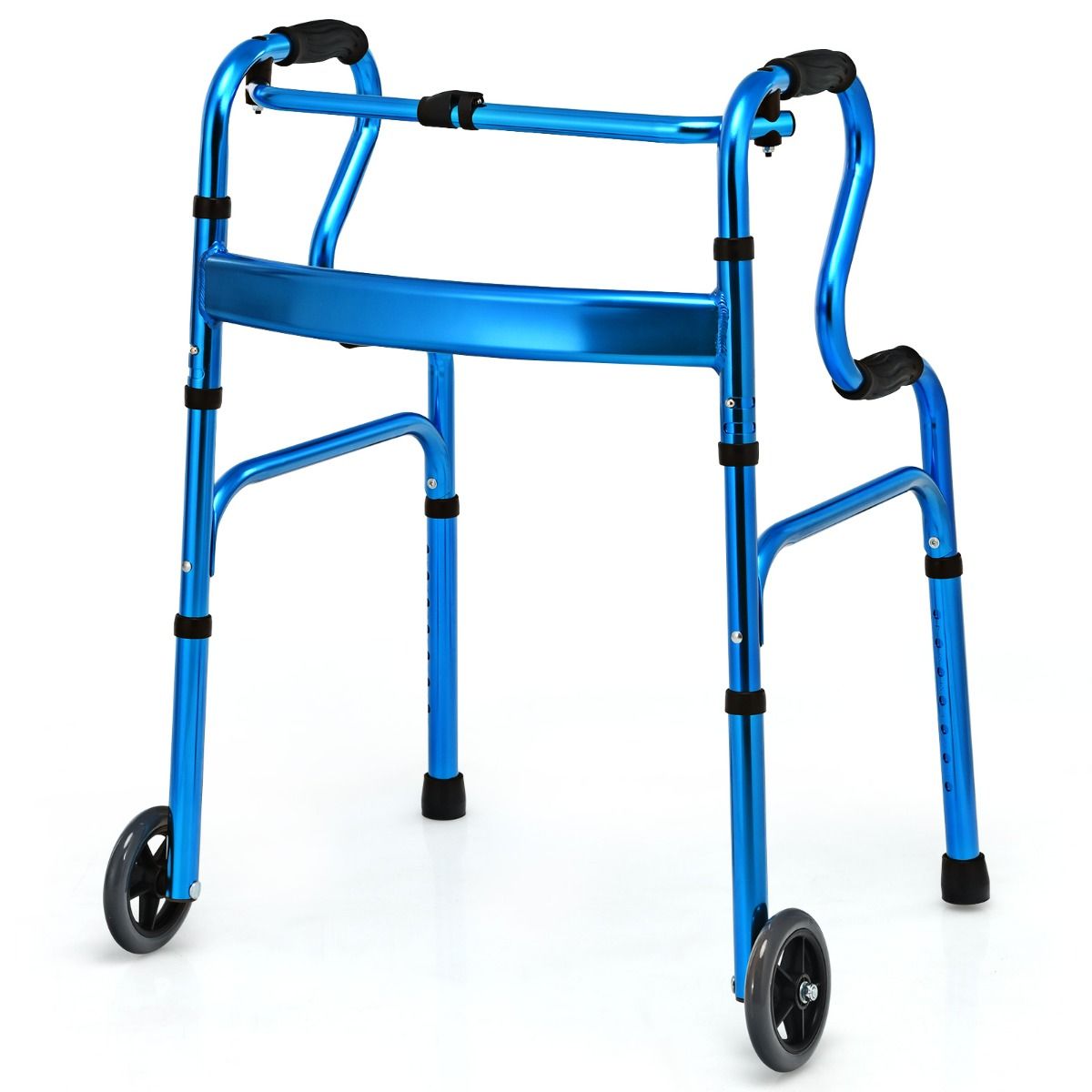 200KG Weight Capacity Aluminum Alloy Adult Walker w/ Unidirectional Wheels & Bi-Level Armrests