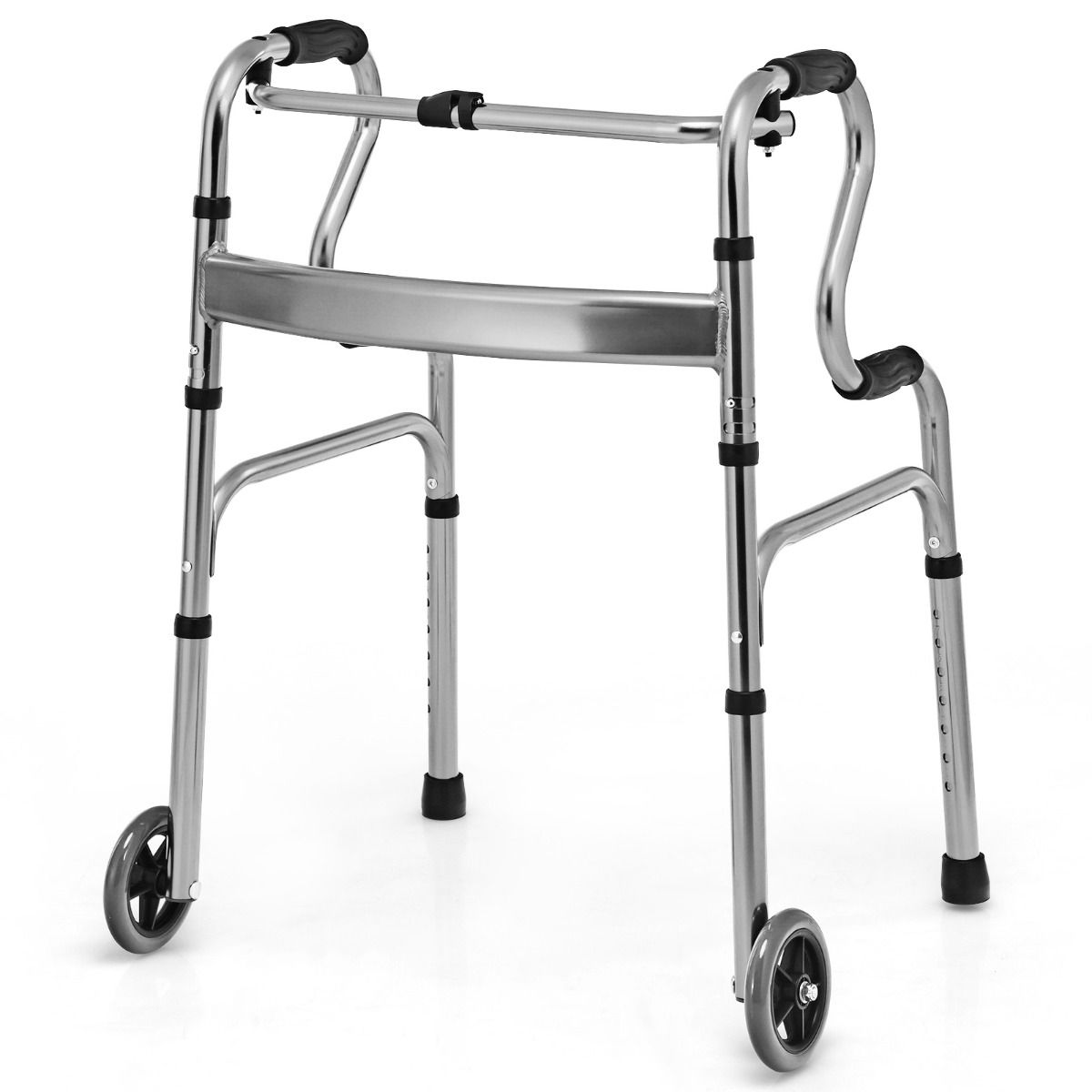 200KG Weight Capacity Aluminum Alloy Adult Walker w/ Unidirectional Wheels & Bi-Level Armrests