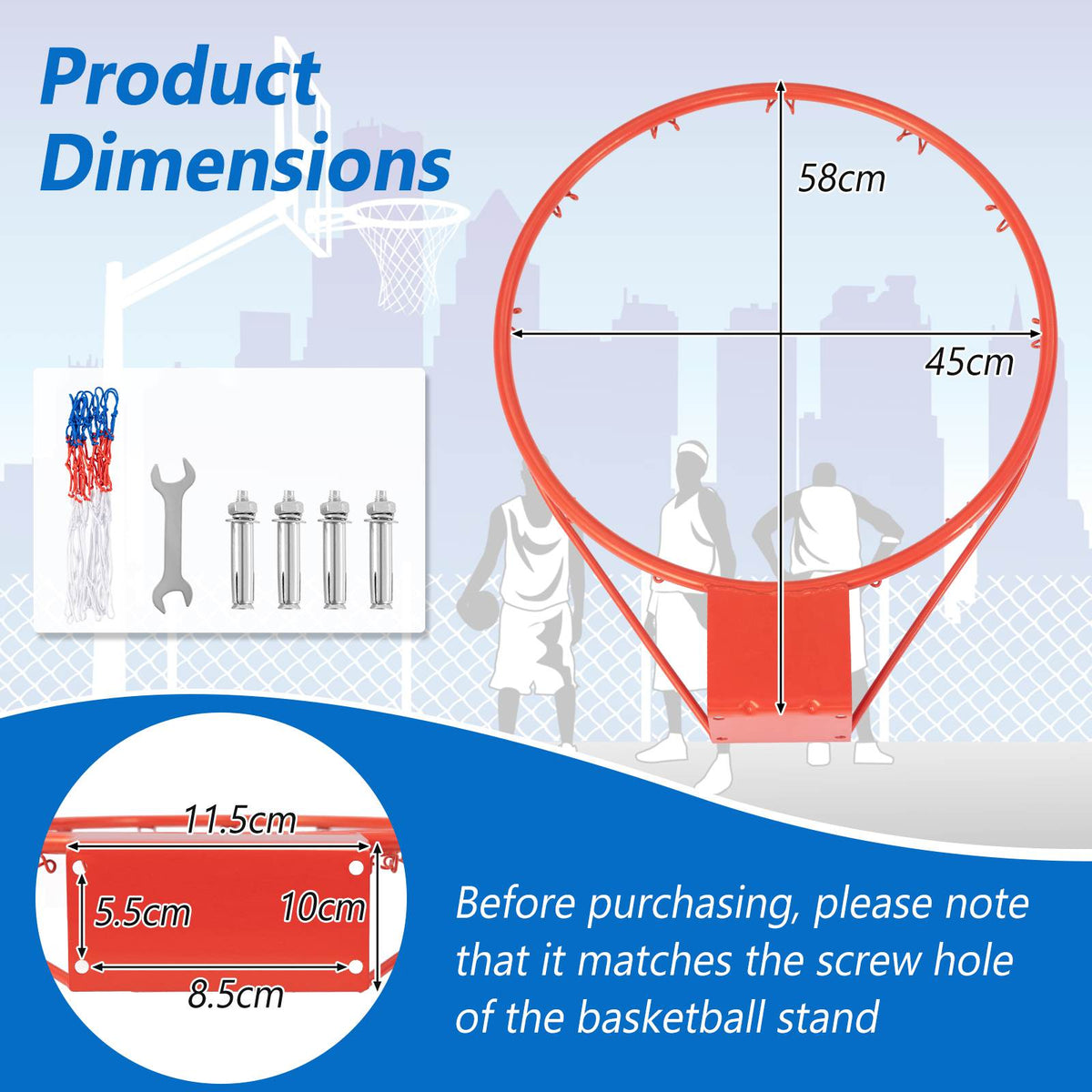 Basketball Rim Wall Door All-Weather Hanging Mounted Basketball Hoop w/ Net