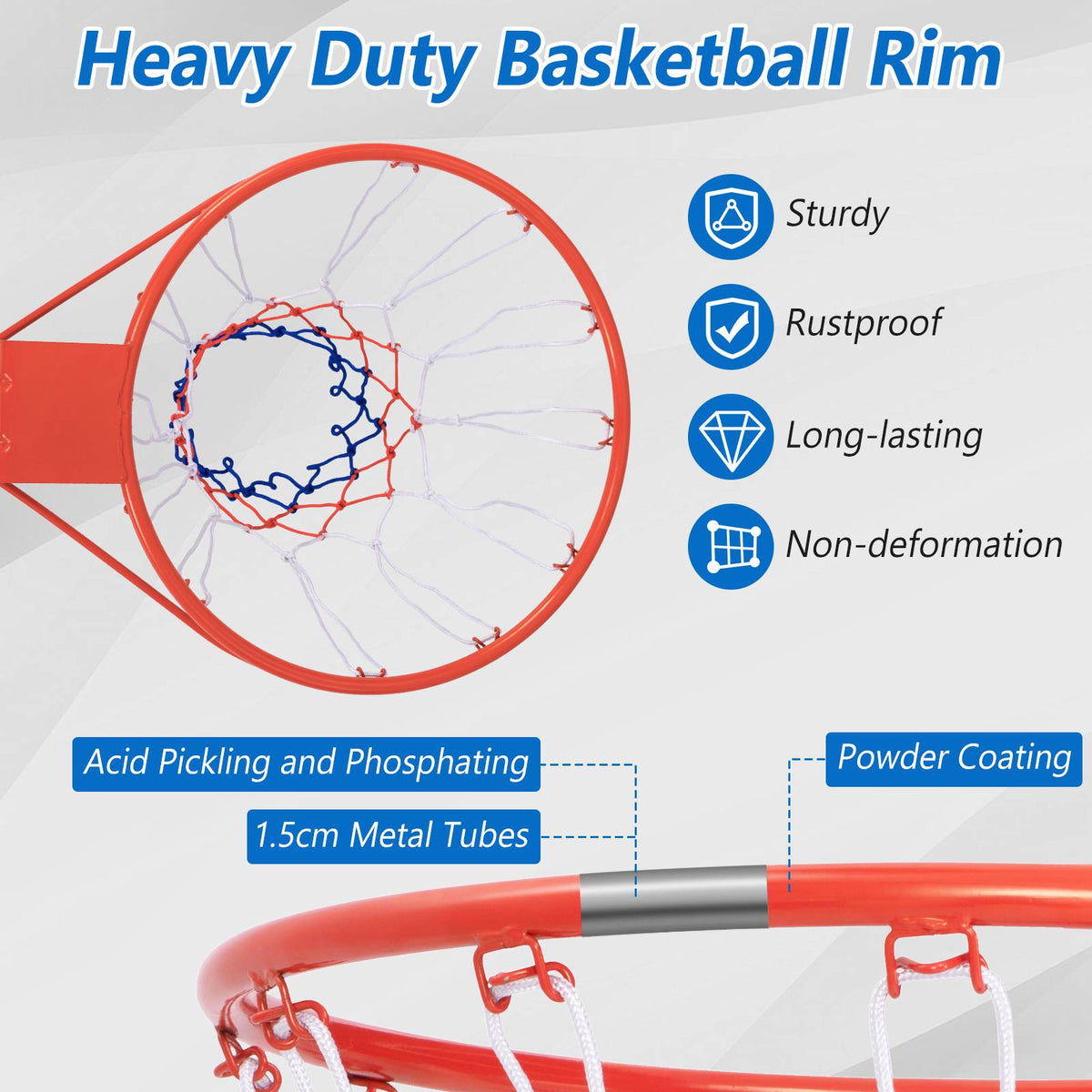 Basketball Rim Wall Door All-Weather Hanging Mounted Basketball Hoop w/ Net