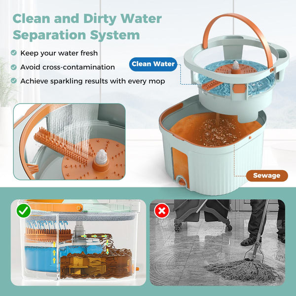 Spin Mop and Bucket Set with Replaceable Mop Pads