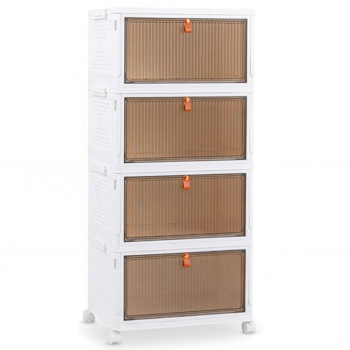 4-Tier Stackable Plastic Storage Bins with Lid and Lockable Wheels