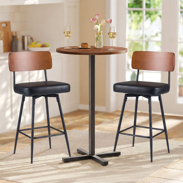 Modern Swivel Bar Stools Set of 2 with Padded Back Footrest and Metal Legs