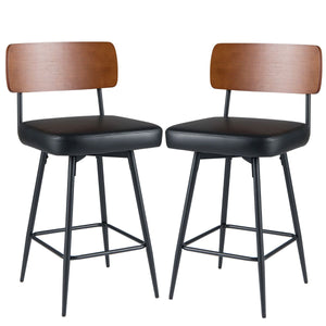 Modern Swivel Bar Stools Set of 2 with Padded Back Footrest and Metal Legs