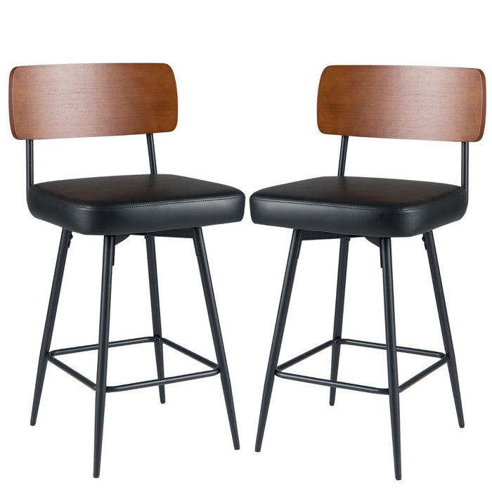 Modern Swivel Bar Stools Set of 2 with Padded Back Footrest and Metal Legs