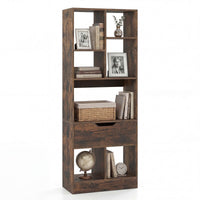 Tall Freestanding Bookshelf with Drawer and 7 Open Cubes