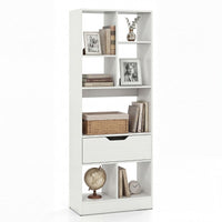 Tall Freestanding Bookshelf with Drawer and 7 Open Cubes