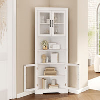 Space-saving Triangular Bathroom Cabinet w/ 4 Tempered Glass Doors
