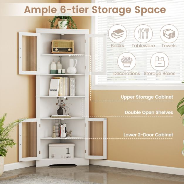 Space-saving Triangular Bathroom Cabinet w/ 4 Tempered Glass Doors