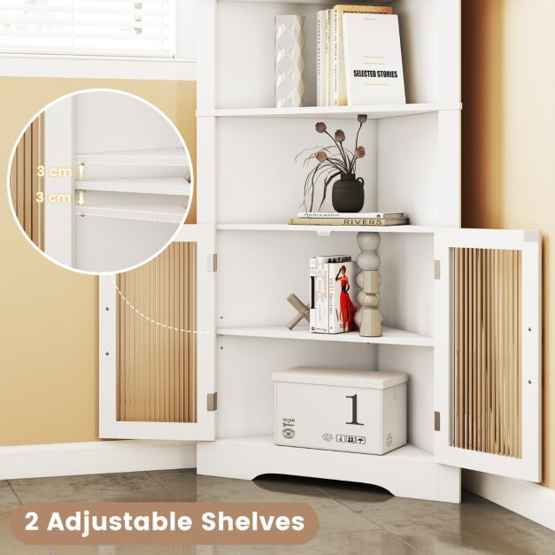 Space-saving Triangular Bathroom Cabinet w/ 4 Tempered Glass Doors