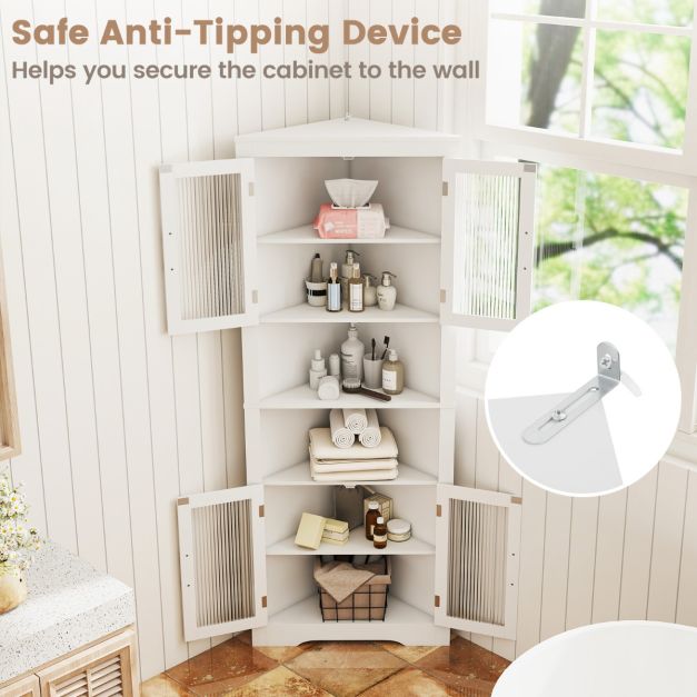 Space-saving Triangular Bathroom Cabinet w/ 4 Tempered Glass Doors