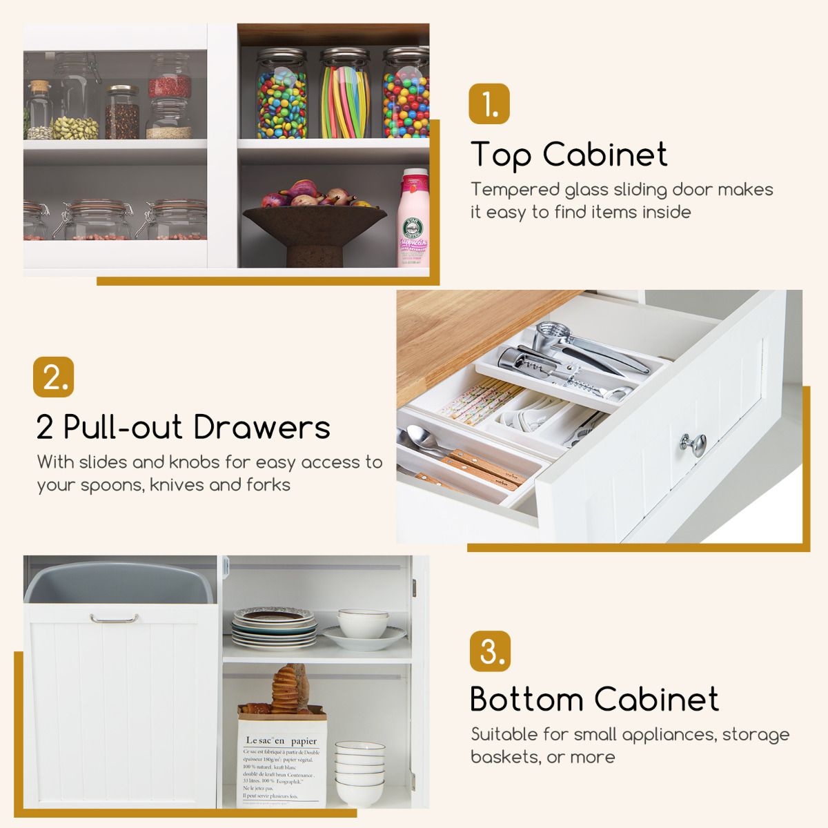 Kitchen Pantry Tilt Out Trash Cabinet with Hutch and 38 L Hidden Garbage Holder